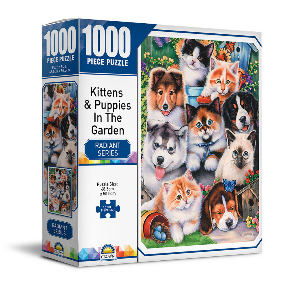 Crown 1000pc Crown Radiant Garden Puppies/Kittens 68.5cm Jigsaw Puzzles Toy 8+ Kids (3 Pack) — image 2