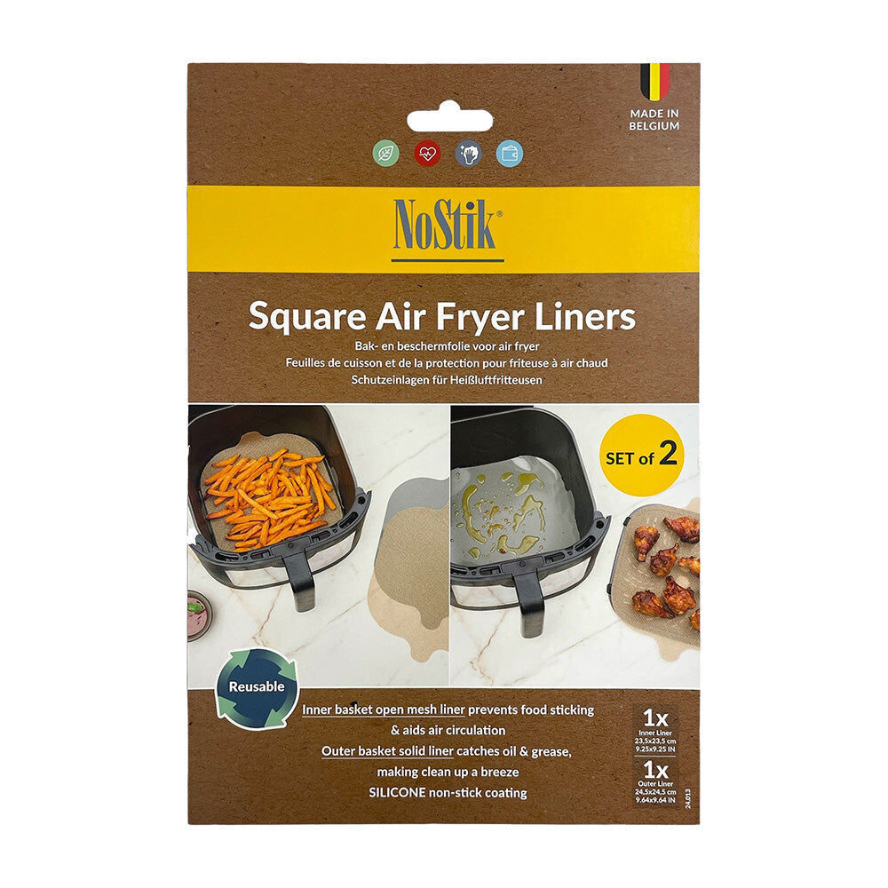 Nostik Reusable Kitchen Silicone Fibreglass Square Air Fryer Liner 24.5cm (2 Pieces)