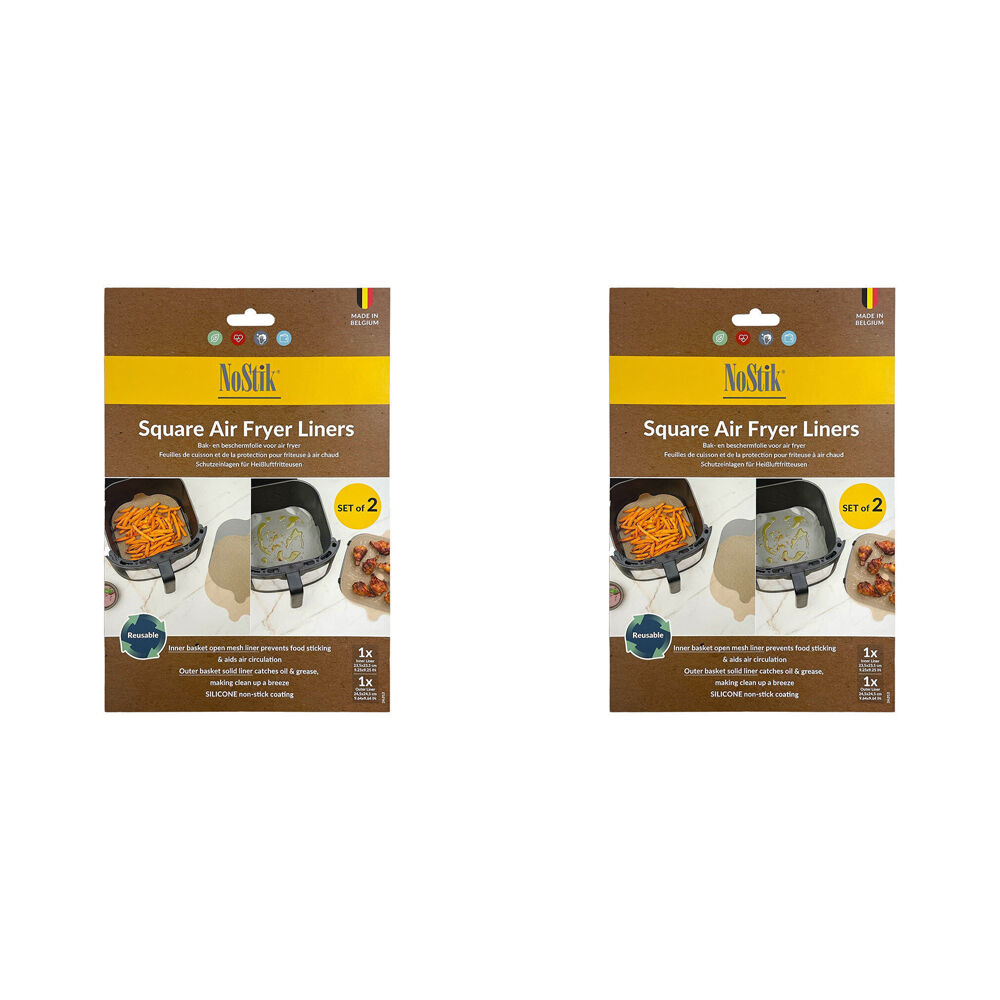 Nostik 2pc Nostik Reusable Kitchen Silicone Fibreglass Square Air Fryer Liner 24.5cm (2 Pack)