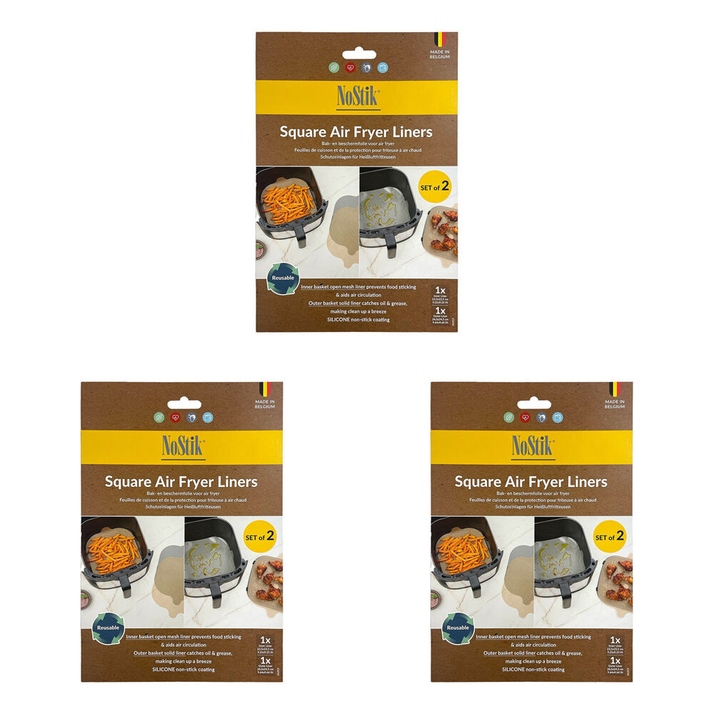 Nostik 2pc Nostik Reusable Kitchen Silicone Fibreglass Square Air Fryer Liner 24.5cm (3 Pack)