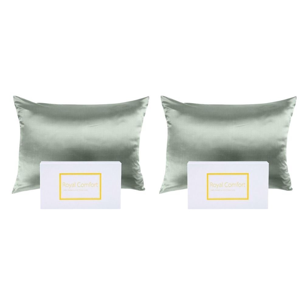 Royal Comfort 2PK Mulberry Silk Pillowcase Twin Pack 51x76cm Sage