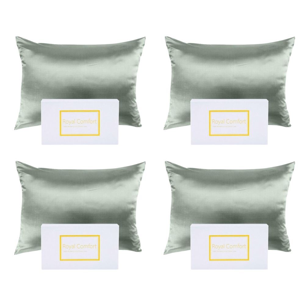 Royal Comfort Mulberry Silk Pillowcase Twin Pack Pillow Cover 51x76cm Sage (4 Pack)