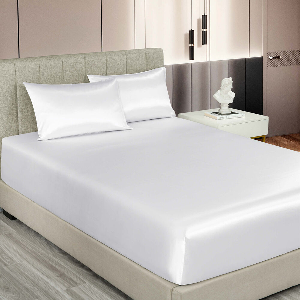 Royal Comfort Satin Sheet Set w/2x Pillowcase White (3 Pieces) — image 4