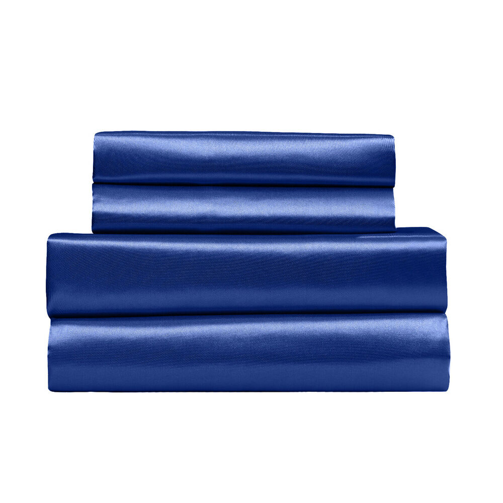 Royal Comfort Satin Sheet Set w/2x Pillowcases Navy Blue (4 Pieces)