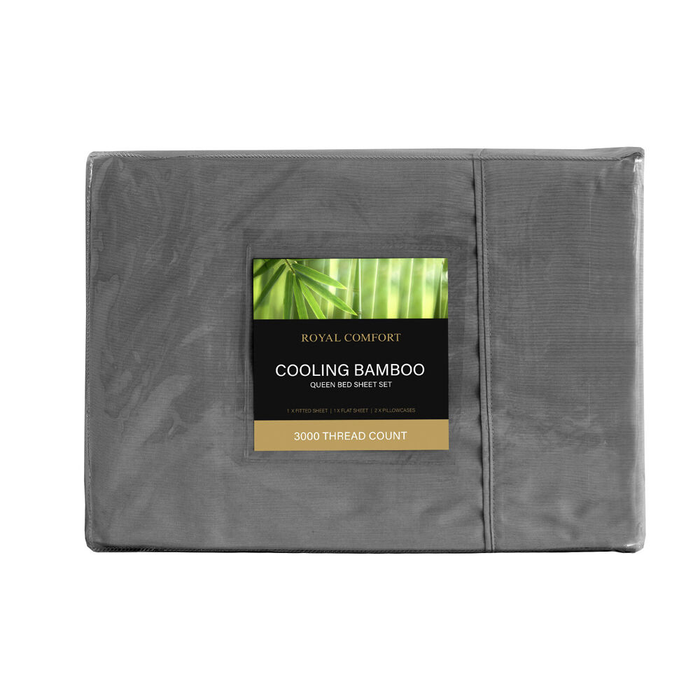 Royal Comfort Sheet Set/2x Pillowcases Bamboo Cooling 3000TC Charcoal — image 2