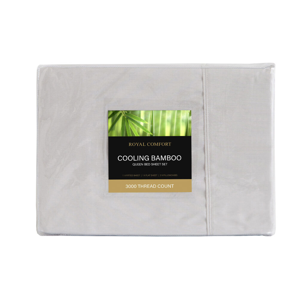 Royal Comfort Sheet Set/2x Pillowcases Bamboo Cooling 3000TC Mid Grey — image 2