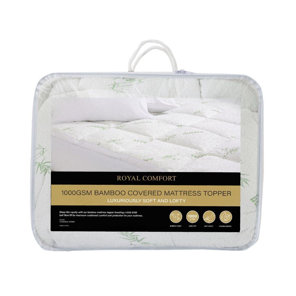 Royal Comfort 1000GSM Luxury Bamboo Covered Mattress Topper White