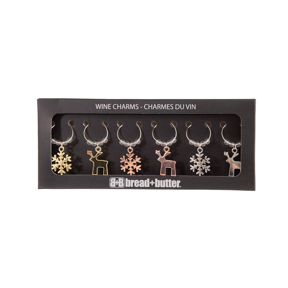 Bread and Butter 6pc Bread and Butter Alloy/Steel Snowflake/Reindeer Wine Glass Charms Set (2 Pack) — image 2