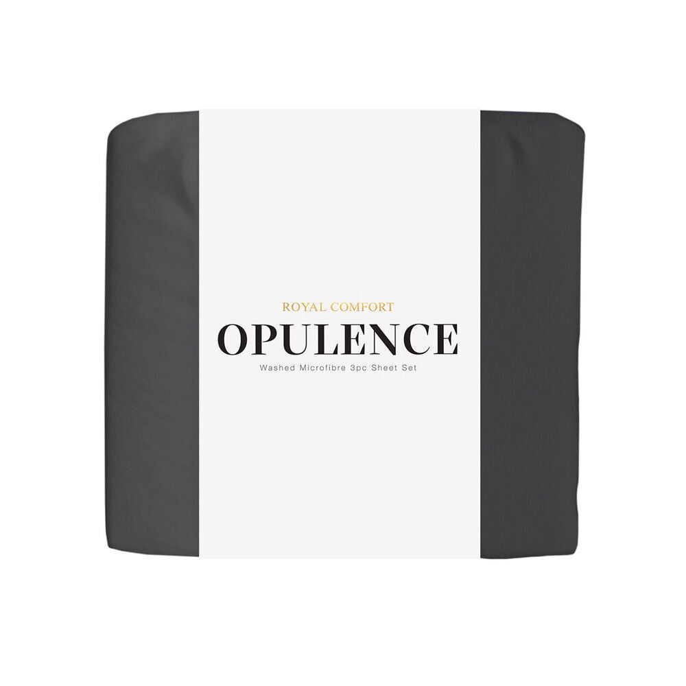 Royal Comfort Opulence Washed Microfibre Bed Sheet Set Charcoal (3 Pieces) — image 2