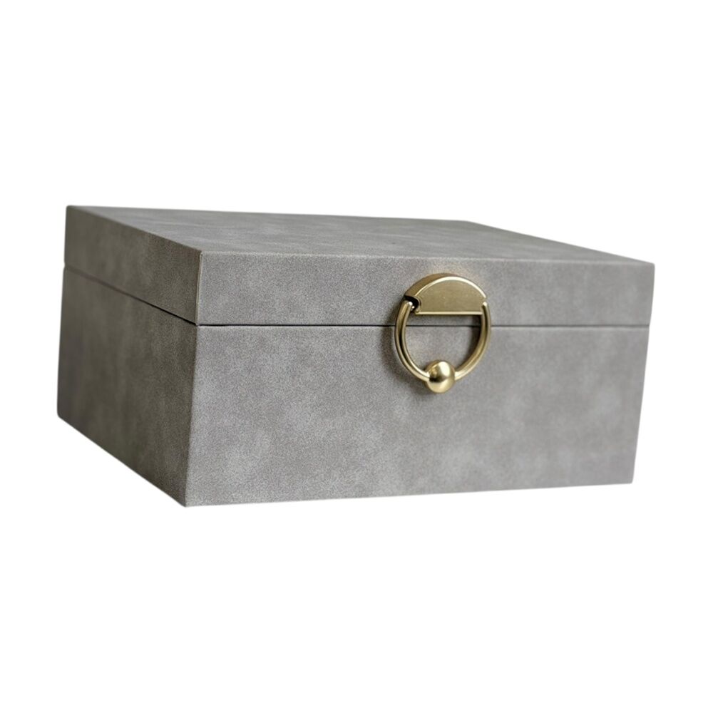 SS Collective 24x18x11cm Large Grey Suede Decorative Box w/ Gold Latch