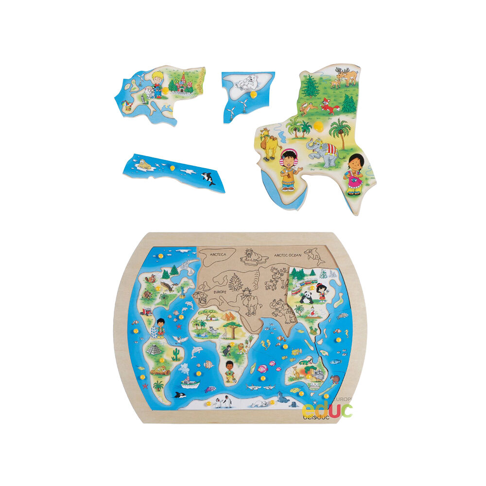 Beleduc One World Inlay Board Puzzles Map Educational Toy Children/Kids - 3y+