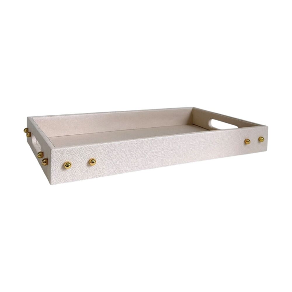 SS Collective 56x35cm Large Cream Studded Decor Tray w/ Gold Studs & Handles — image 2