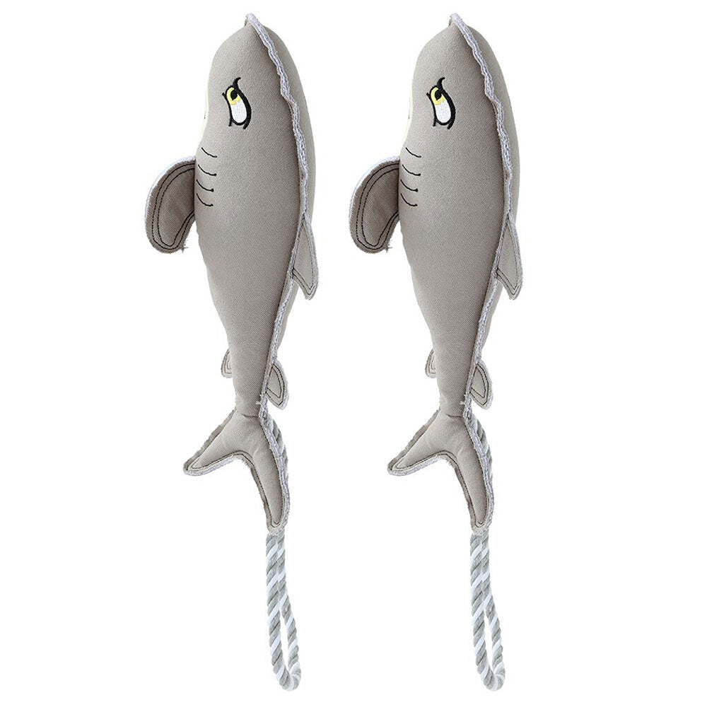 Paws and Claws Pet/Dog 60cm Savage Shark Canvas Rope Tugger Toy w/Squeaker Grey (2 Pack)