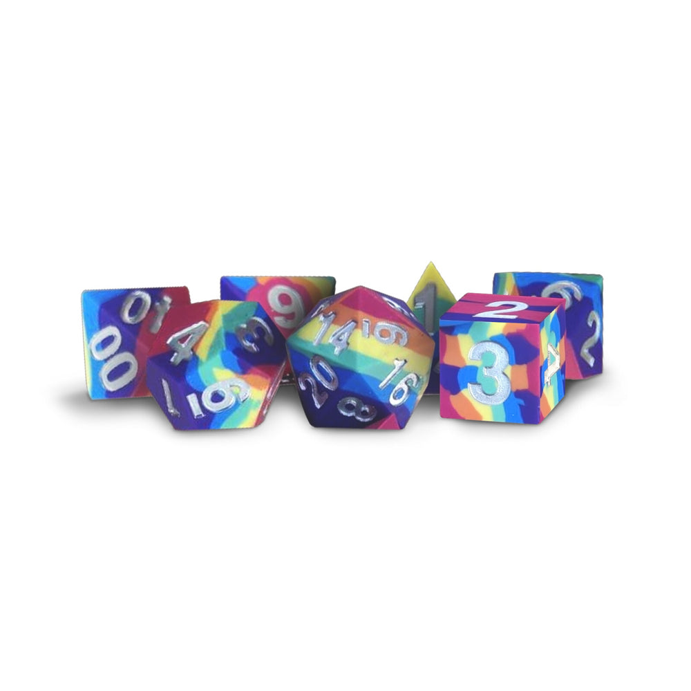 106616-7pc-fanroll-by-mgd-sharp-edge-silicone-rubber-poly-dice-set-rainbow-16mm