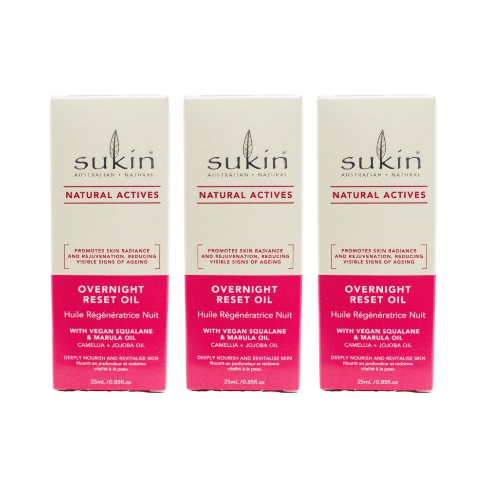 Sukin Overnight Reset Oil/Serum Cemellia + Jojoba Oil Natural Skincare 25ml (3 Pack)