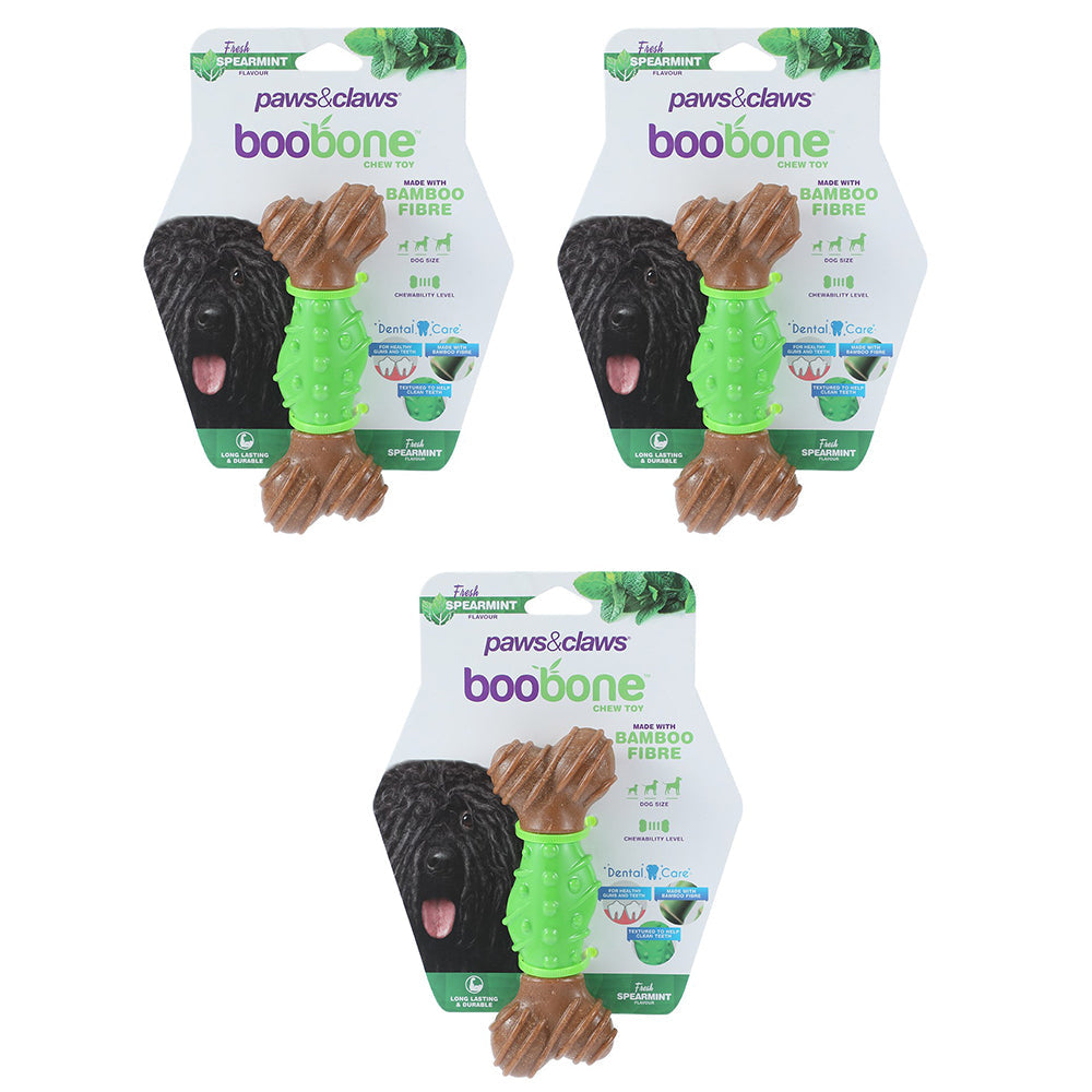 Paws and Claws 15cm Bamboo Fibre Textured Dental Bone Dog Chew Toy Spearmint (3 Pack)