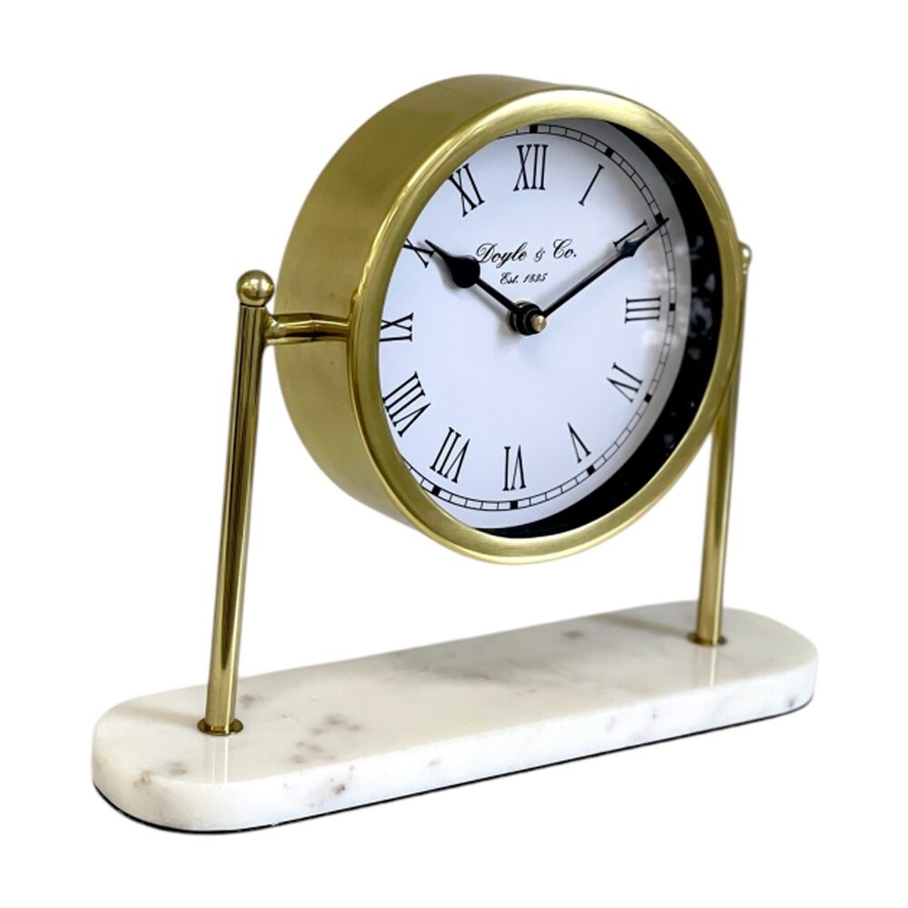 SS Collective 27x22cm Round Faced Gold Table/Desk Clock w/ Marble Base Stand