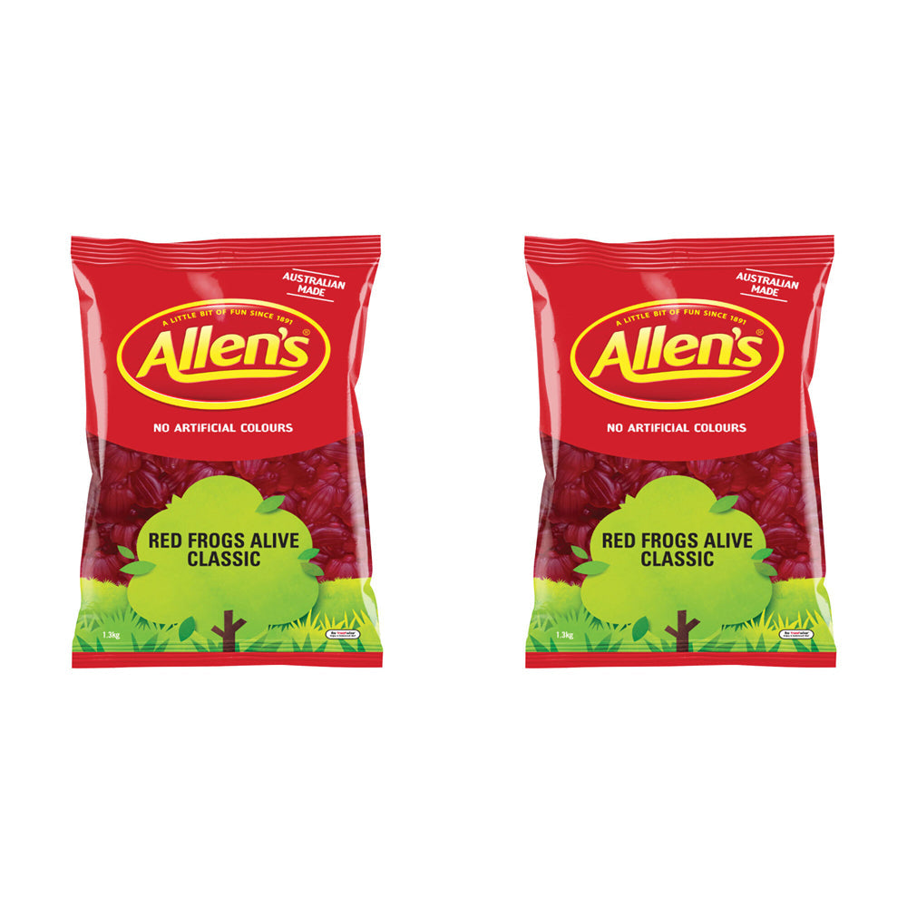 Allen's 1.3kg Red Frogs Raspberry Flavoued Chewy Candy/Lollies/Sweets Bag (2 Pack)
