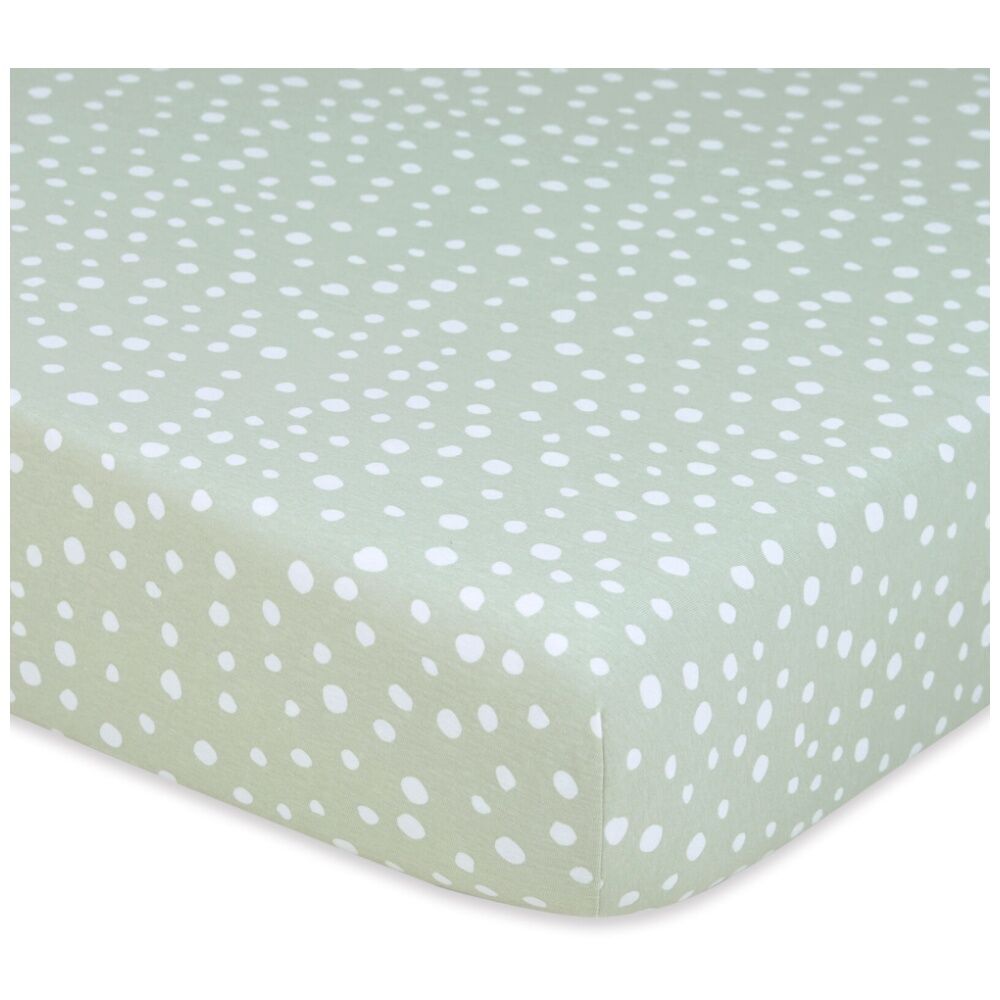 The Peanutshell 77x135cm The Peanutshell 100% Jersey Cotton Green Polka Dot Cot Fitted Sheet — image 2