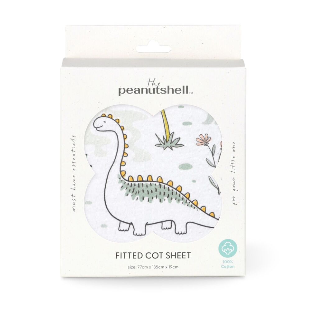 The Peanutshell 77x135cm The Peanutshell 100% Jersey Cotton Dinosaur Cot Fitted Sheet
