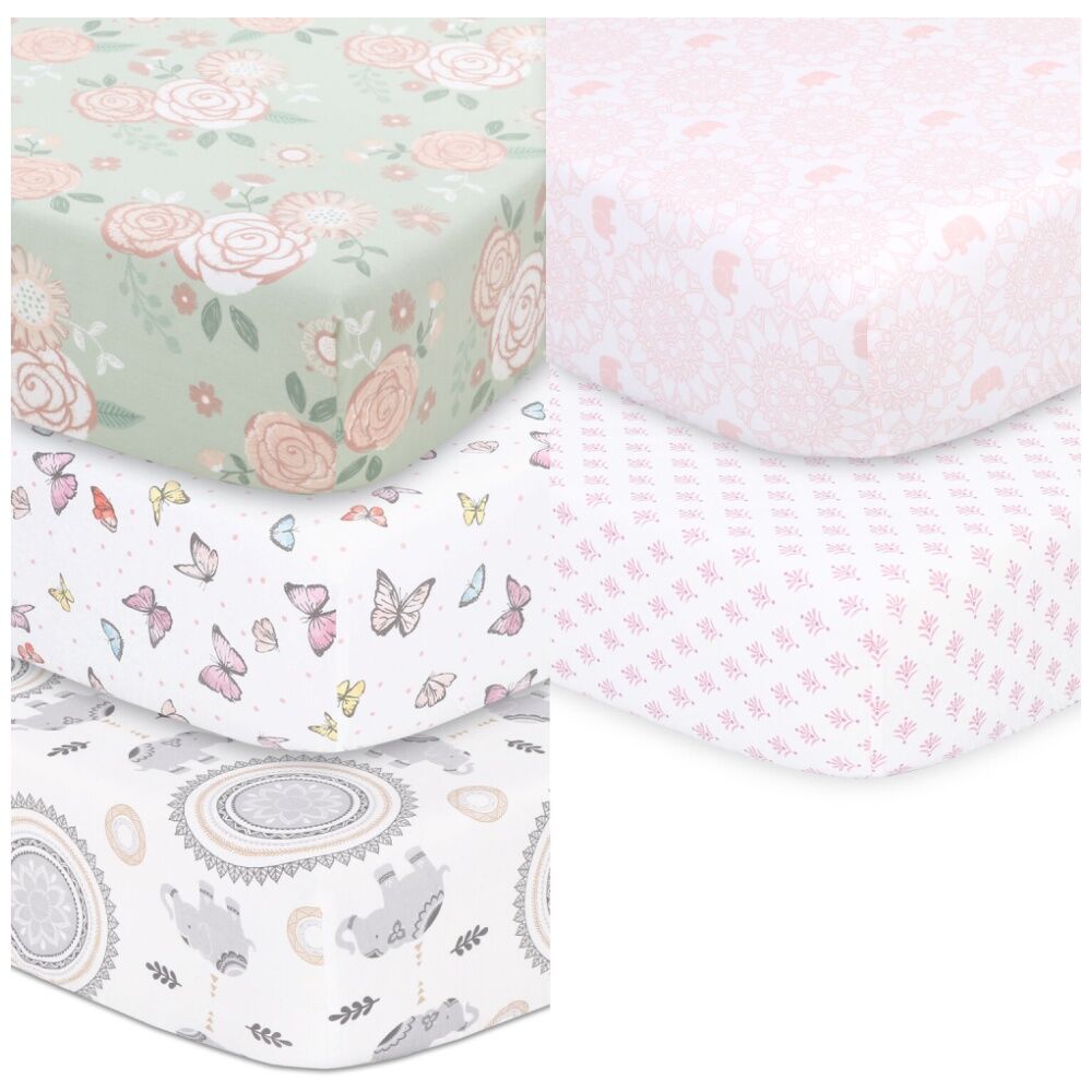 The Peanutshell Cot Sheet Bundle Girl Cotton Fitted Sheets 135x77cm Pink (5 Pieces)