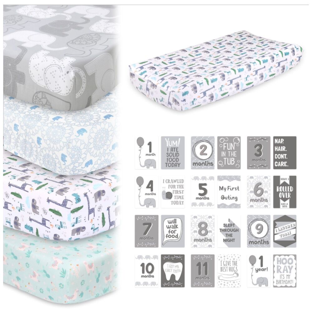 The Peanutshell Bedding Bundle Cotton Cot Sheets & Change Pad Cover Blue (6 Pieces)