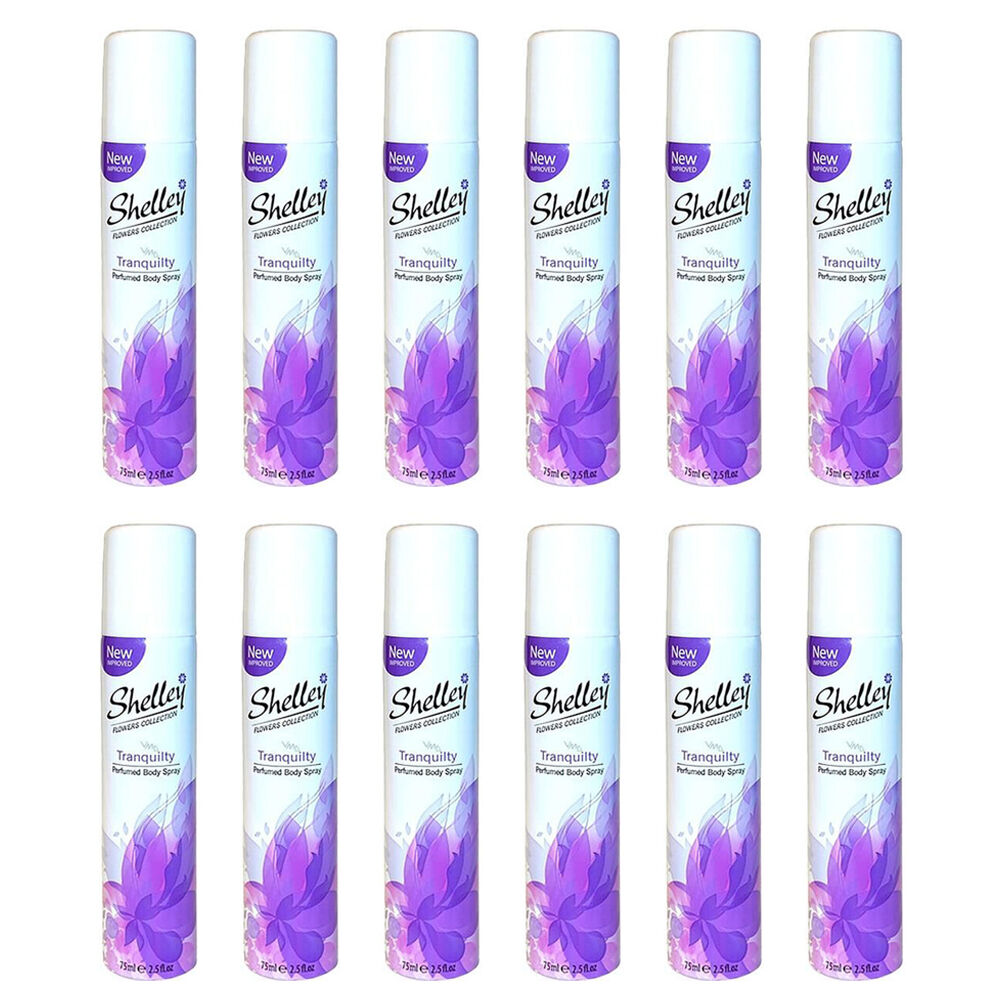 Shelley Deodorant Body Spray Tranquility 75ml All-Day Odour Control (12 Pack)