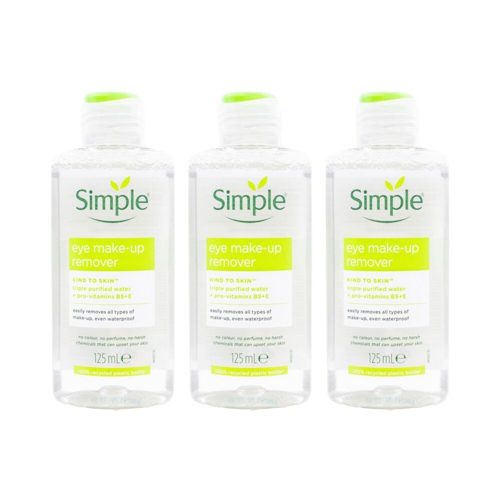 Simple Pure Eye Make Up Remover for Sensitive Skin Vitamin B5 & E 125ml (3 Pack)