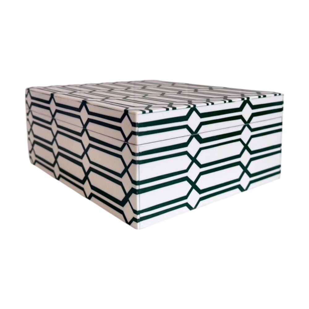 SS Collective Large Moss Green & White Links Pattern Resin Decorative Box