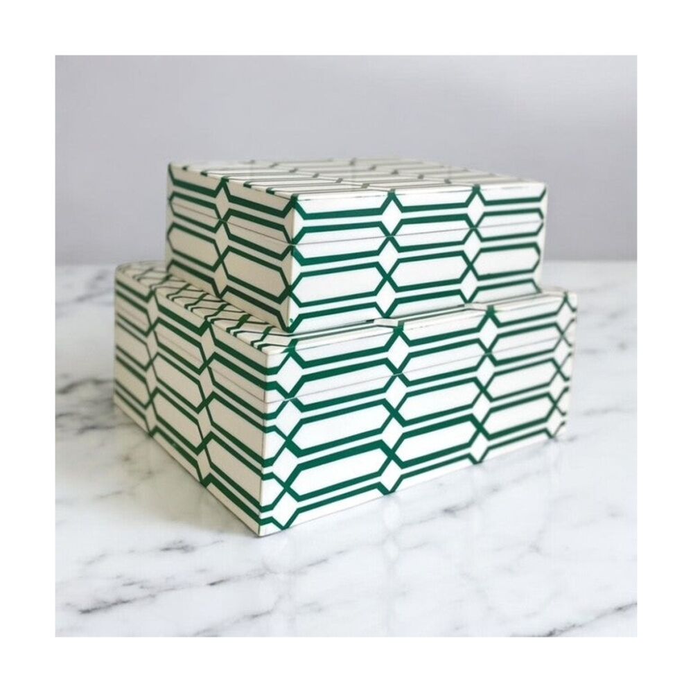 SS Collective Large Moss Green & White Links Pattern Resin Decorative Box — image 3