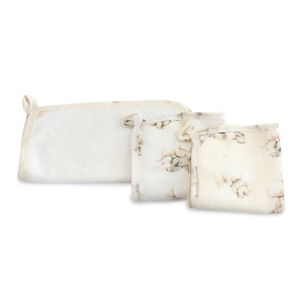 Bubba Blue 3pc Children's and Baby Elephant Bedtime Face Washers Soft Towelling Bath Cloths 25x25cm — image 2