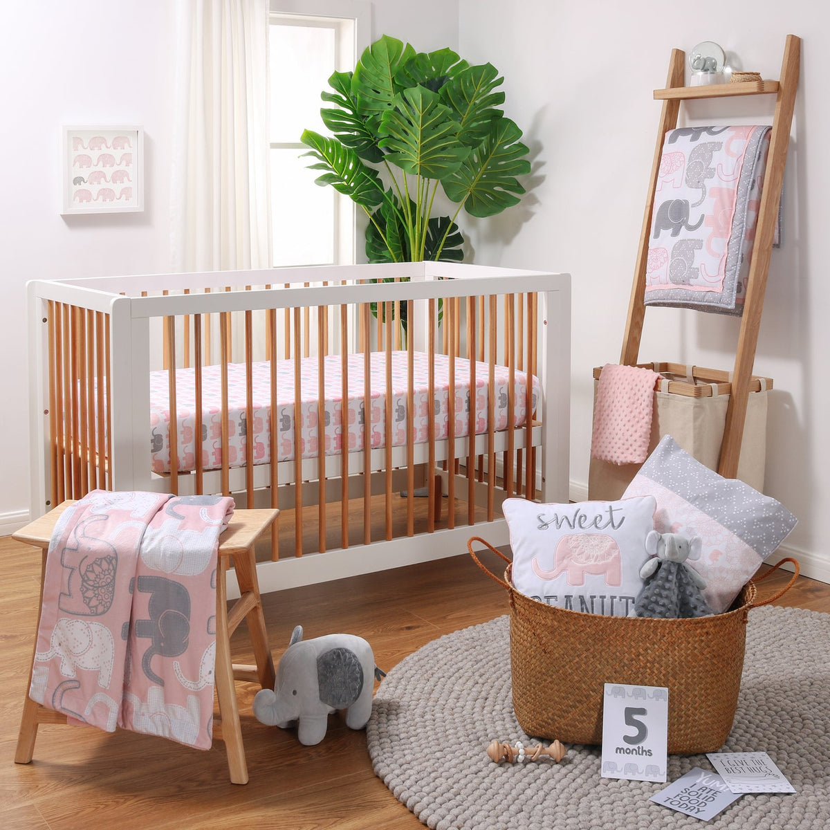 The Peanutshell 5pc Cot Bedding Set Sweet Peanut Grey Elephant Baby Nursery Decor — image 4