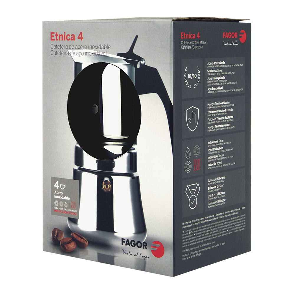Fagor Moka Pot Silver Etnica Stainless Steel 4 Cups Espresso Coffee Maker — image 2