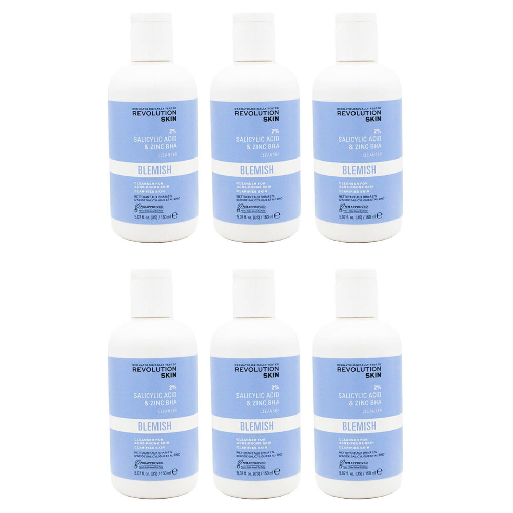 Revolution Skin Blemish Facial Cleanser Wash For Acne Prone Face Care 150ml (6 Pack)