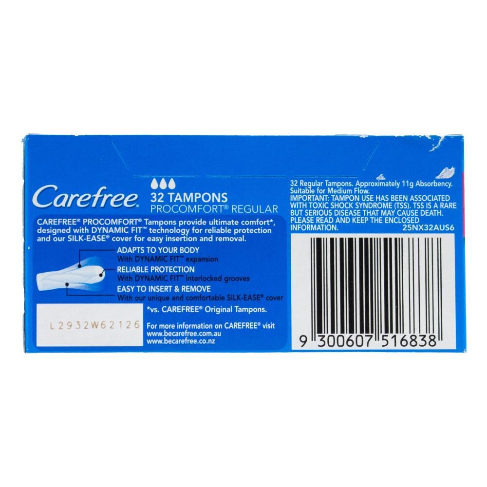 Carefree Pro Comfort Regular Tampon Womens Sanitary Product Dynamic Fit (32 Pack) — image 2