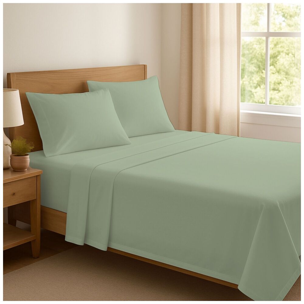 The Lighthouse Washed Cotton Bed Sheet Set Pillowcase Sage Green