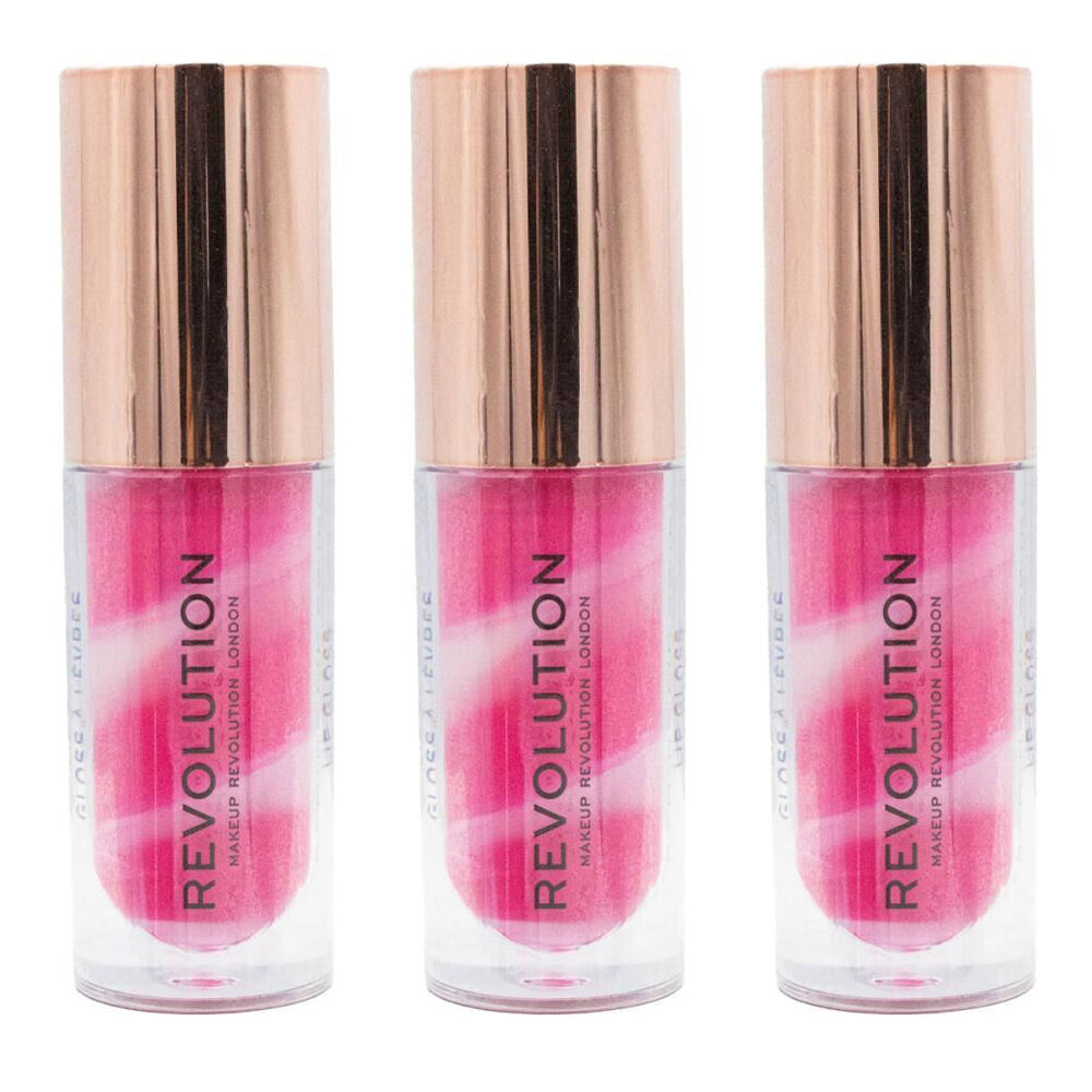 Revolution Liquid Lip Gloss Shine 4.5ml Swirl Berry Pink Glossy Makeup (3 Pack)