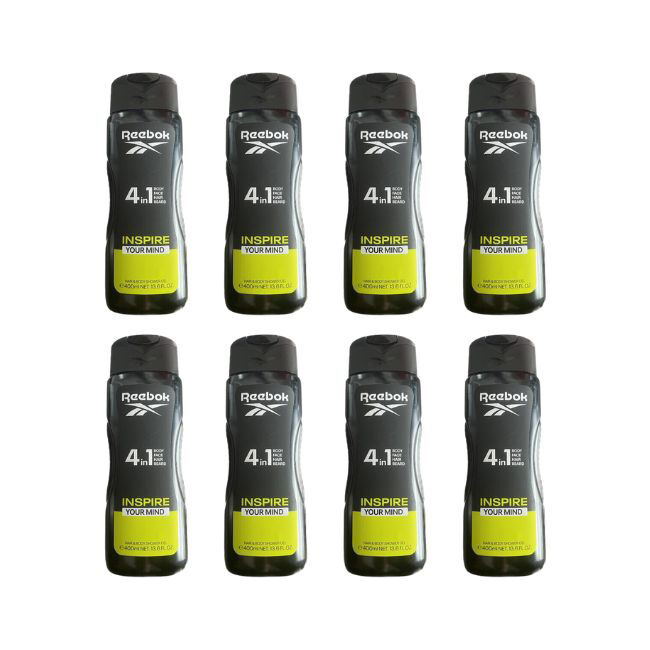 Reebok 4in1 Shower Gel Inspire Your Mind 400ml For Hair/Face & Beard (8 Pack)