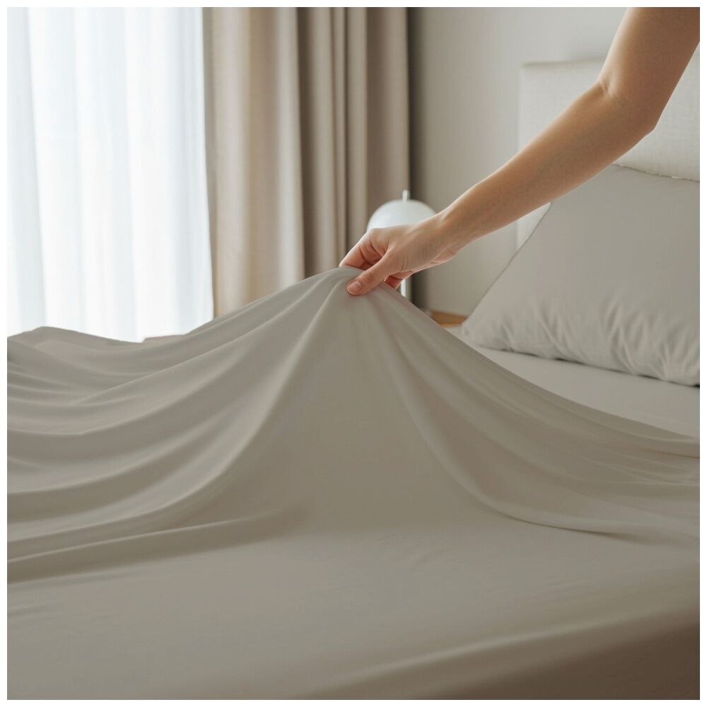 Grosvenor House 400TC Plain Dyed Bamboo Cotton Bed Sheet Sets Stone — image 2