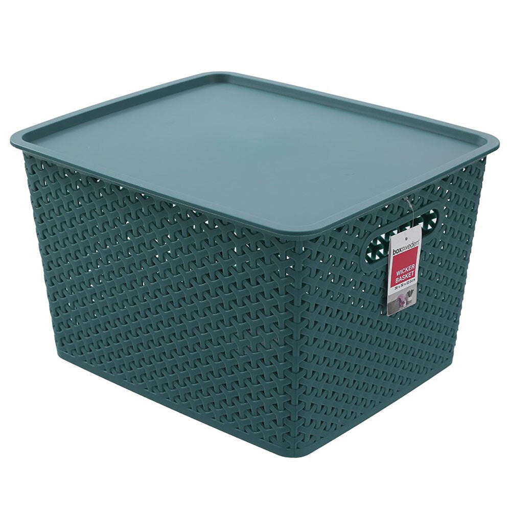Boxsweden Assorted Wicker Woven Basket w/ Lid 36cm Organiser Storage Large (2 Pack) — image 3