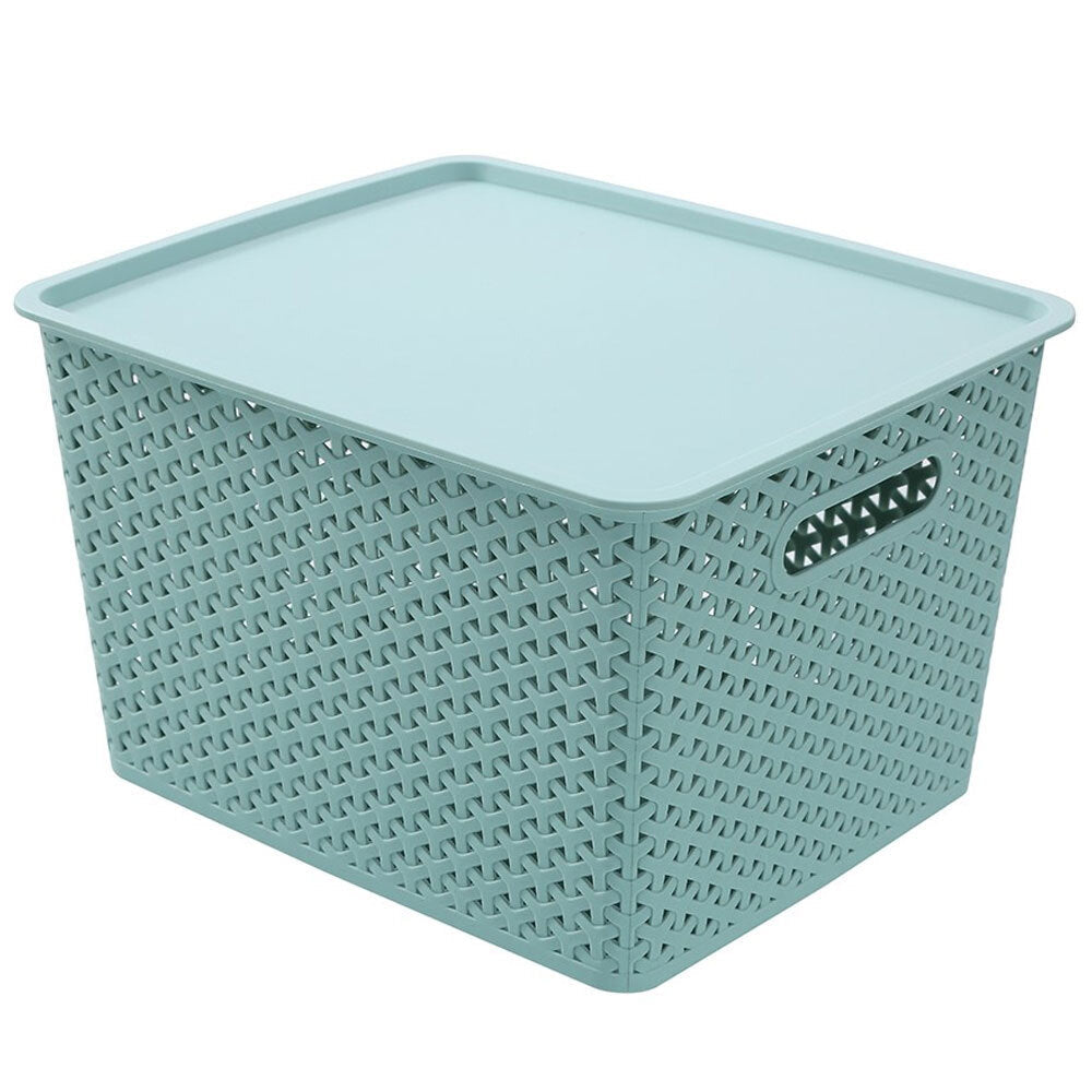 Boxsweden Assorted Wicker Woven Basket w/ Lid 36cm Organiser Storage Large (2 Pack) — image 2