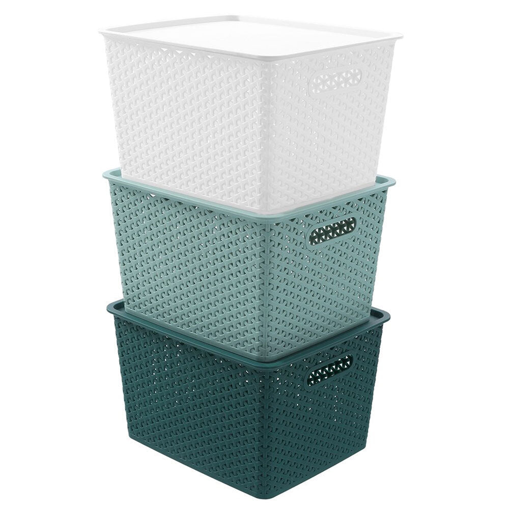 Boxsweden Assorted Wicker Woven Basket w/ Lid 36cm Organiser Storage Large (2 Pack) — image 5
