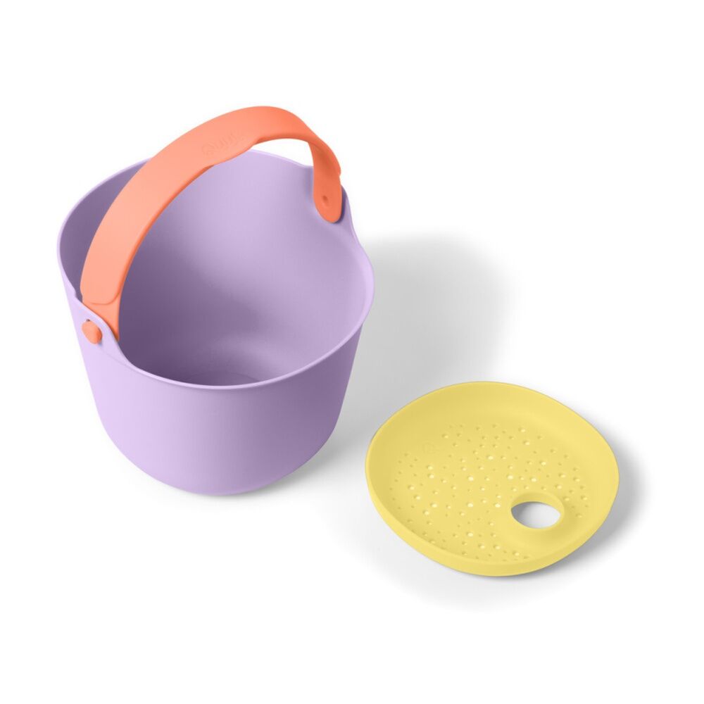 Quut Bucki Bucket And Sand Sifter Outdoor Childrens Play Toy Purple/Yellow (2 Pieces)