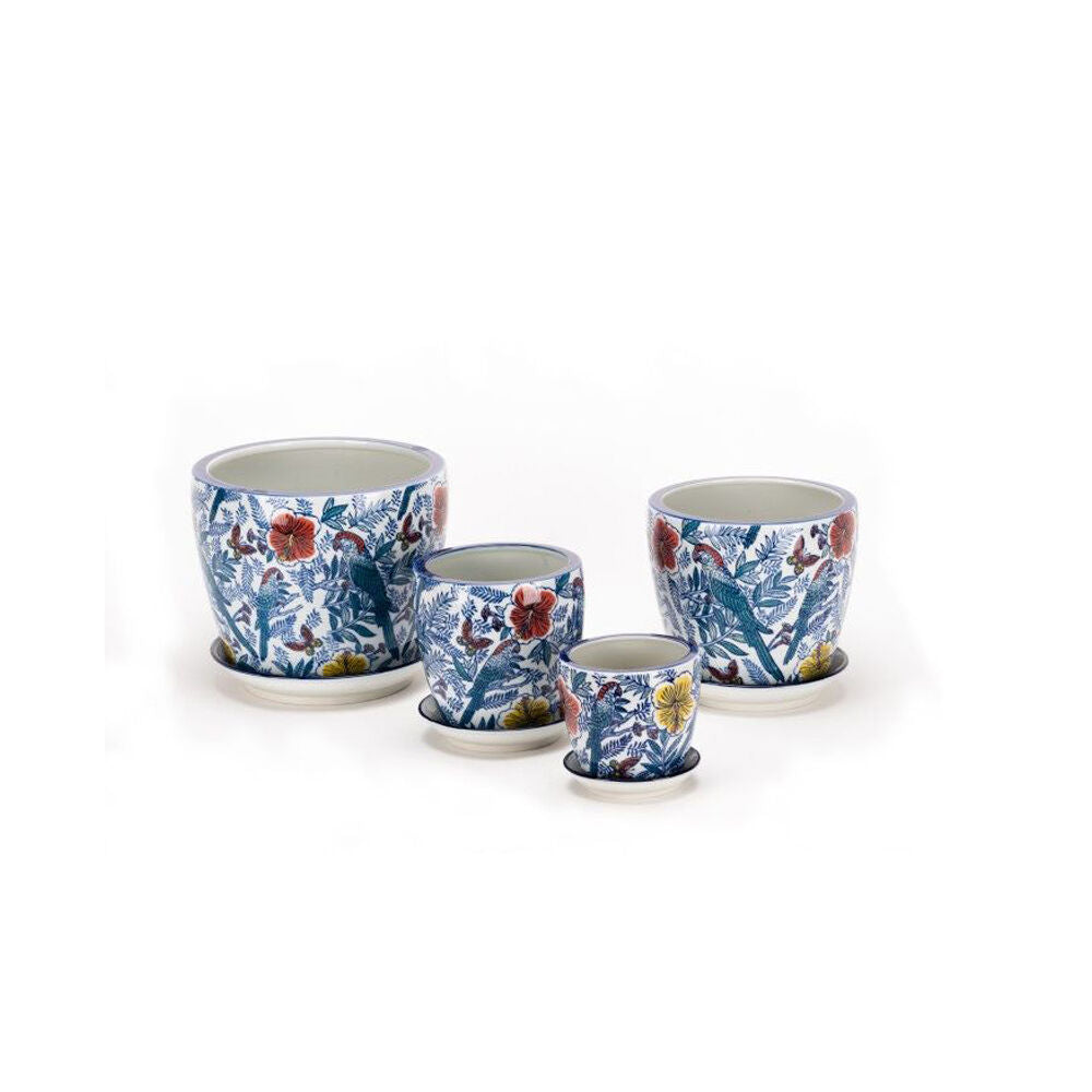 18007-4pc-a-fresco-tall-ceramic-garden-pot-planter-w-saucer-tropical