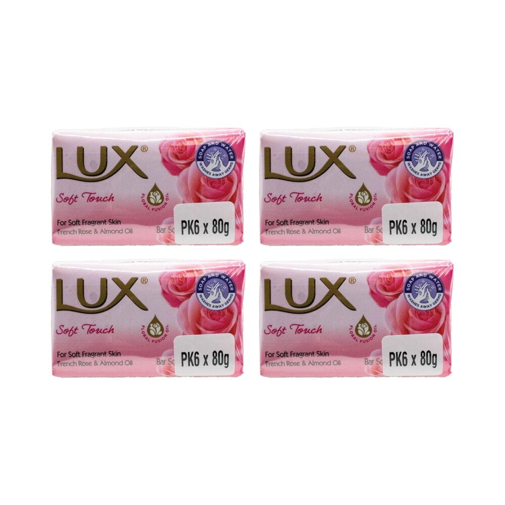 Lux 6PK Lux Soft Touch Soap Bar Floral Scent w/French Rose Almond Oil 80g (4 Pack)