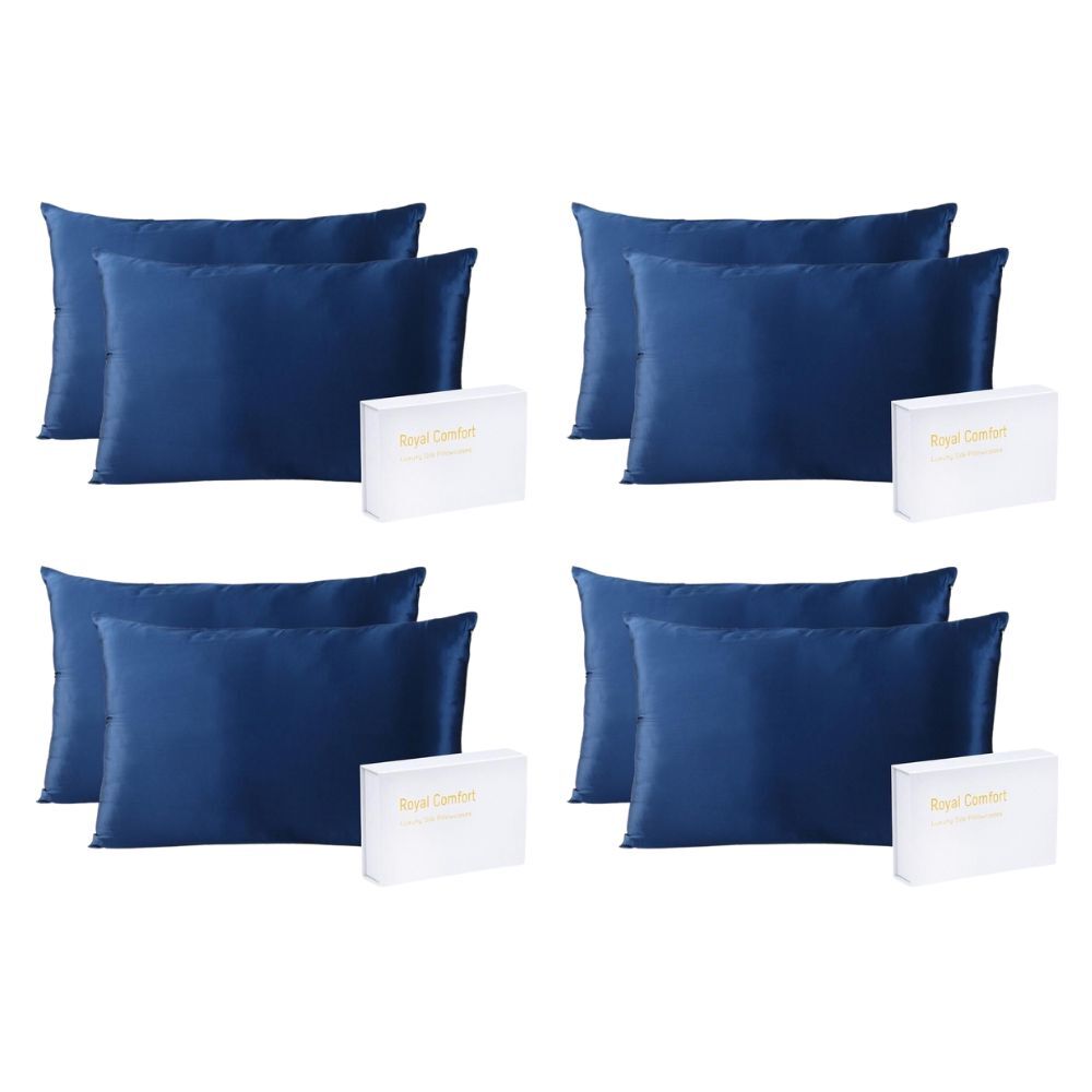 Royal Comfort Mulberry Silk Pillowcase Twin Pack Pillow Cover 51x76cm Navy (4 Pack)