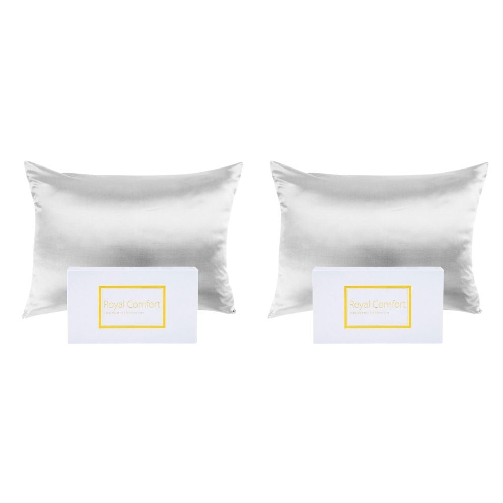 Royal Comfort Pure Silk Pillowcase Single Pack Pillow Case 51x76cm Silver (2 Pack)