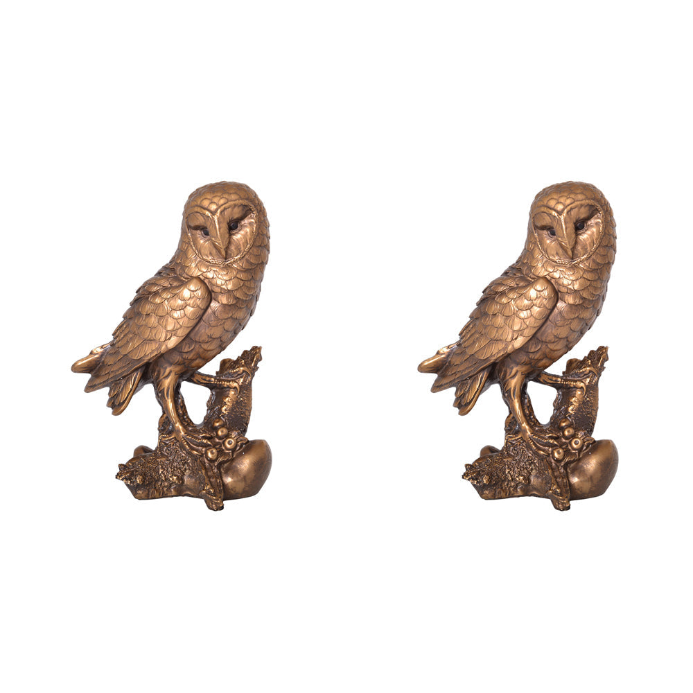 Gibson Gifts Owl On Branch Home Decor Tabletop Figurine Large 18cm Bronze (2 Pack)