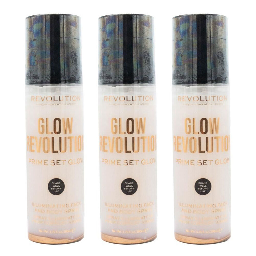 Revolution Glow Prime Set Illuminating Face & Body Setting Spray 200ml (3 Pack)