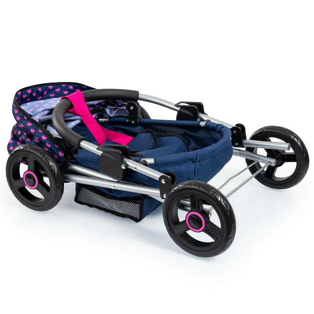 Bayer Cosy 59cm Pram/Stroller Kids Toy for 46cm Dolls Dark Blue w/ Pink Hearts — image 2